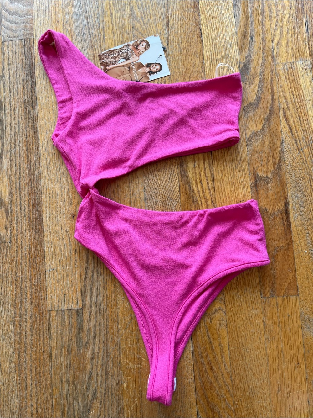 Naked Wardrobe Hot Pink One Shoulder Cutout Bodysuit M NWT